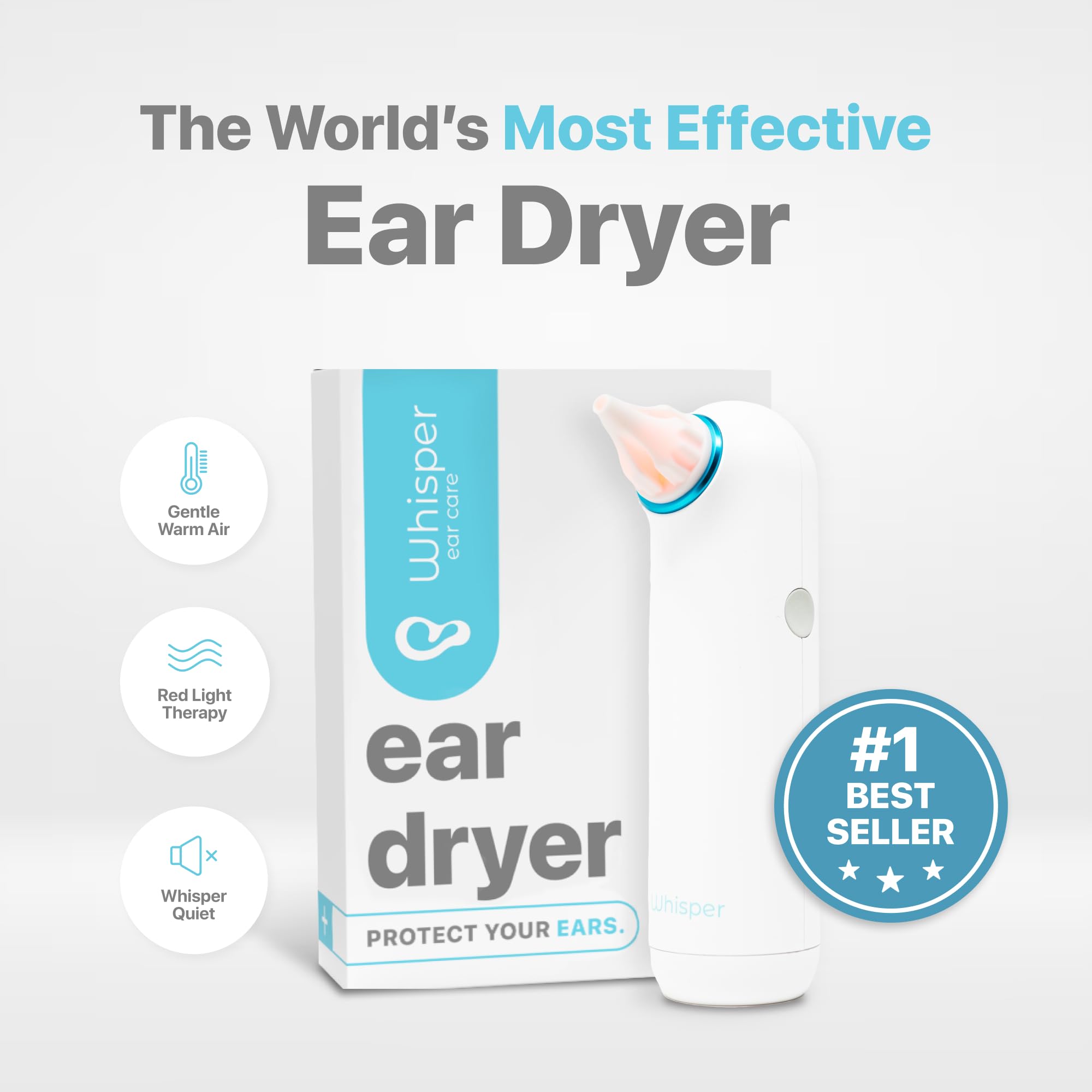Ear Dryer | USA | Rechargable Ear Water Drying Aid with Red Light Therapy Delivers Gentle Warm Air to The Ear to Combat Annoying
