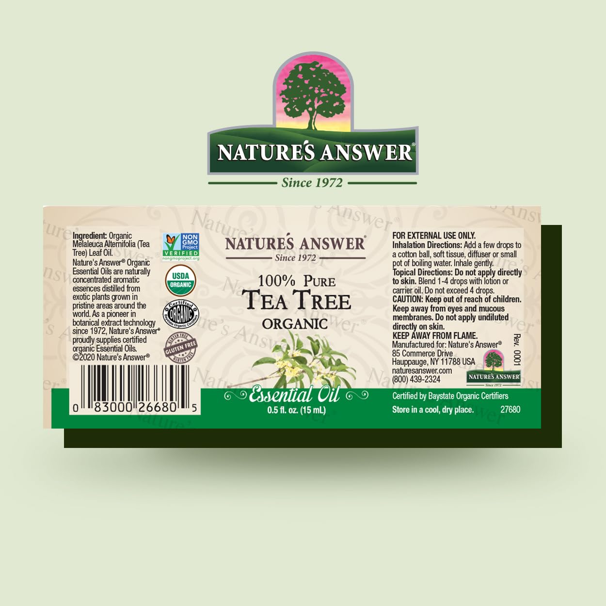 Natures Answer USDA Organic Tea Tree Essential Oil, 100% Pure | Natural Aromatherapy Oil for Diffuser/Humidifier, Steam Distille