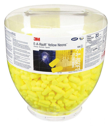 3M E-A-R by 3M 10080529910049 391-1004 Soft Yellow Neon Disposable Uncorded Earplugs Bulk Refill, One Size Fits All (Pack of 500