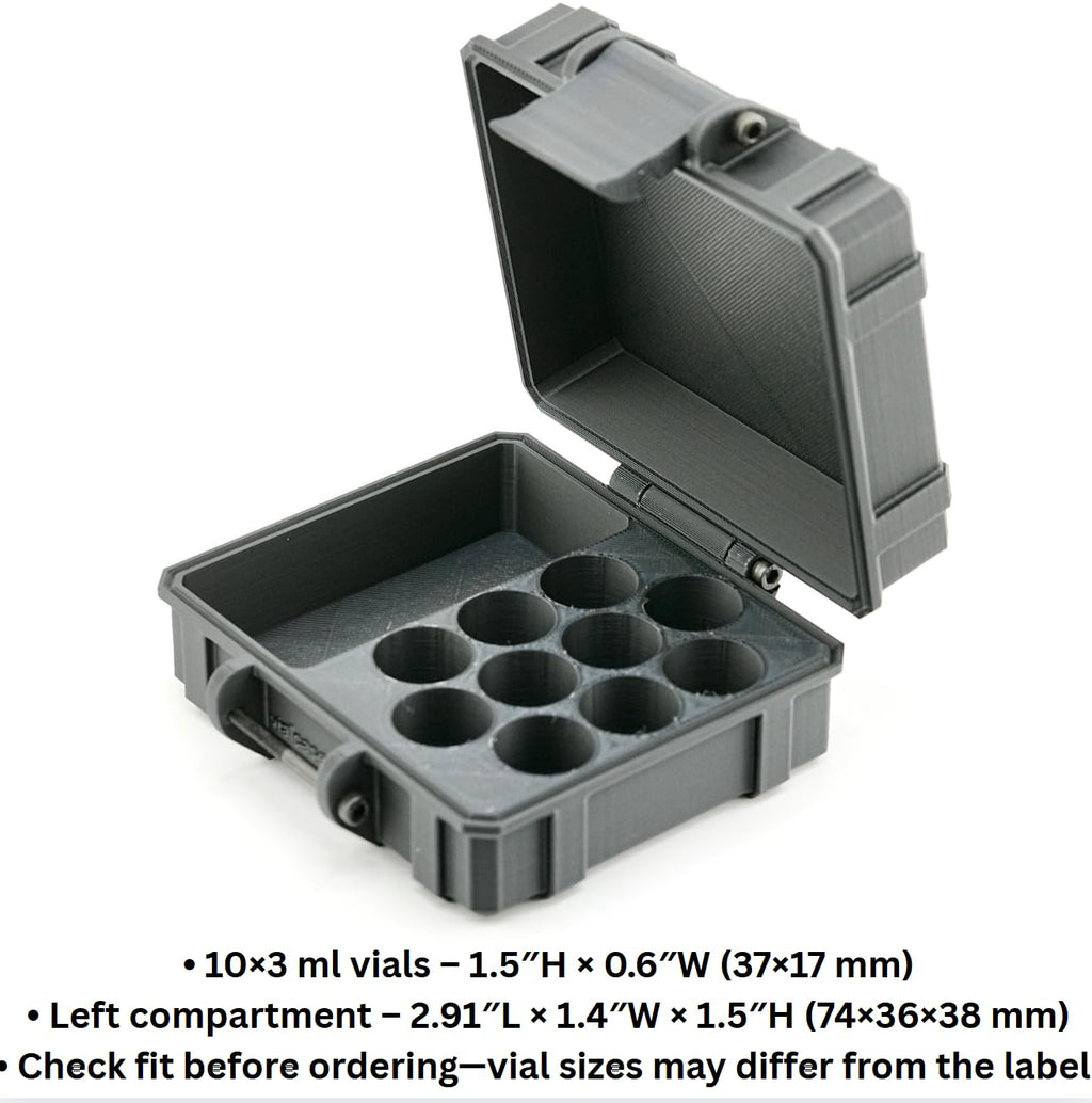 Vial Guard (1 Item) Storage Case for 3ml Vials | Hard Case Holds 10 3ml Vials 30 ml Water - Peptide - GLP1