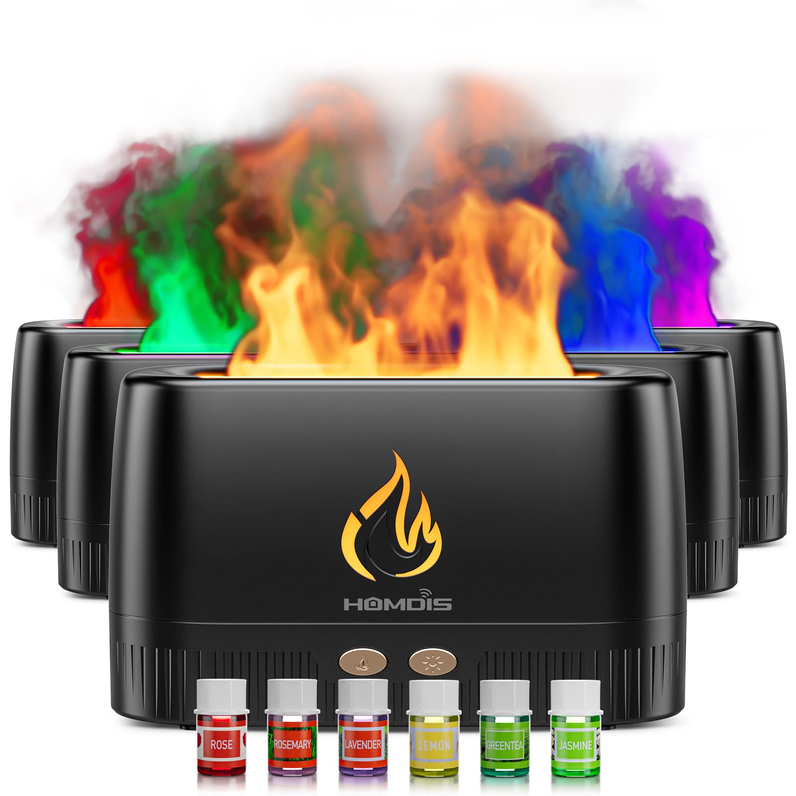 HOMDIS Essential Oil Diffusers, Quiet Flame Diffuser, 7 Colors Modes Changed Light Flame Humidifer, Auto Shut Off Aromatherapy D
