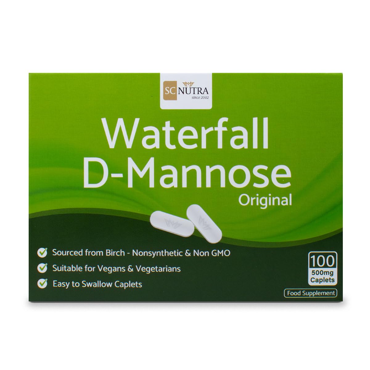 Waterfall D-Mannose Tablets 500mg (Capsule Sized) - 100% D-Mannose Naturally Sourced from Birch - Bladder Health | 100 x 500mg T