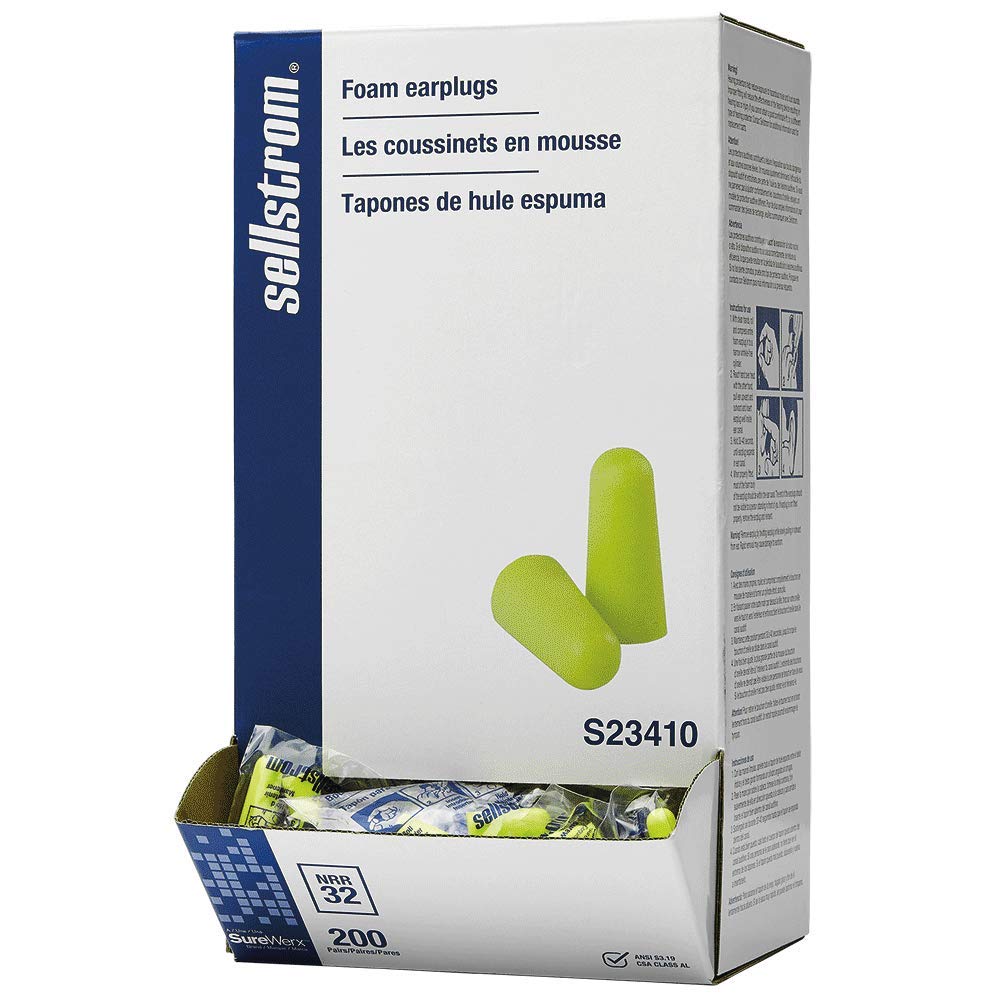 Sellstrom Disposable Uncorded Foam Ear Plugs, 32dB NRR, Hi-Viz Green (Pack of 200), S23410