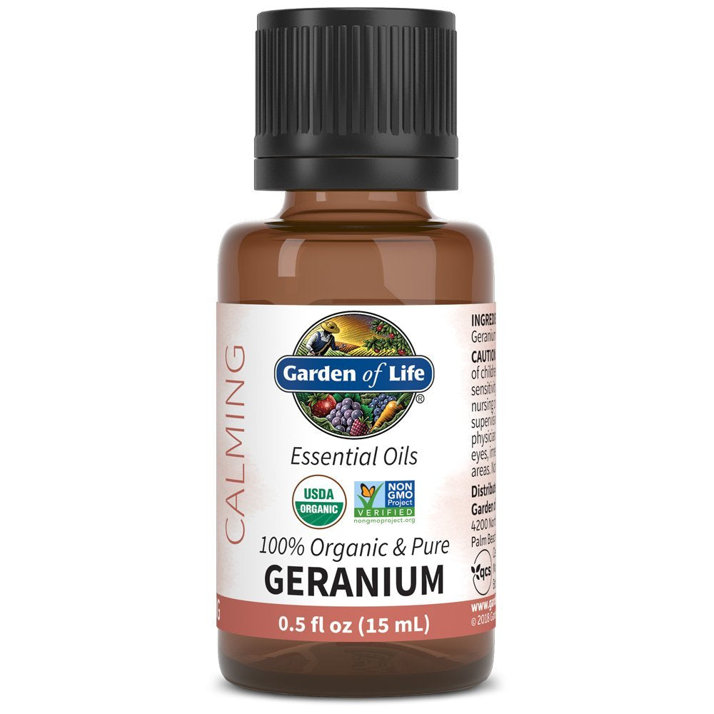 Garden of Life Essential Oil, Geranium 0.5 fl oz (15 mL), 100% USDA Organic & Pure, Clean,Undiluted for Diffuser,Aromatherapy,Me