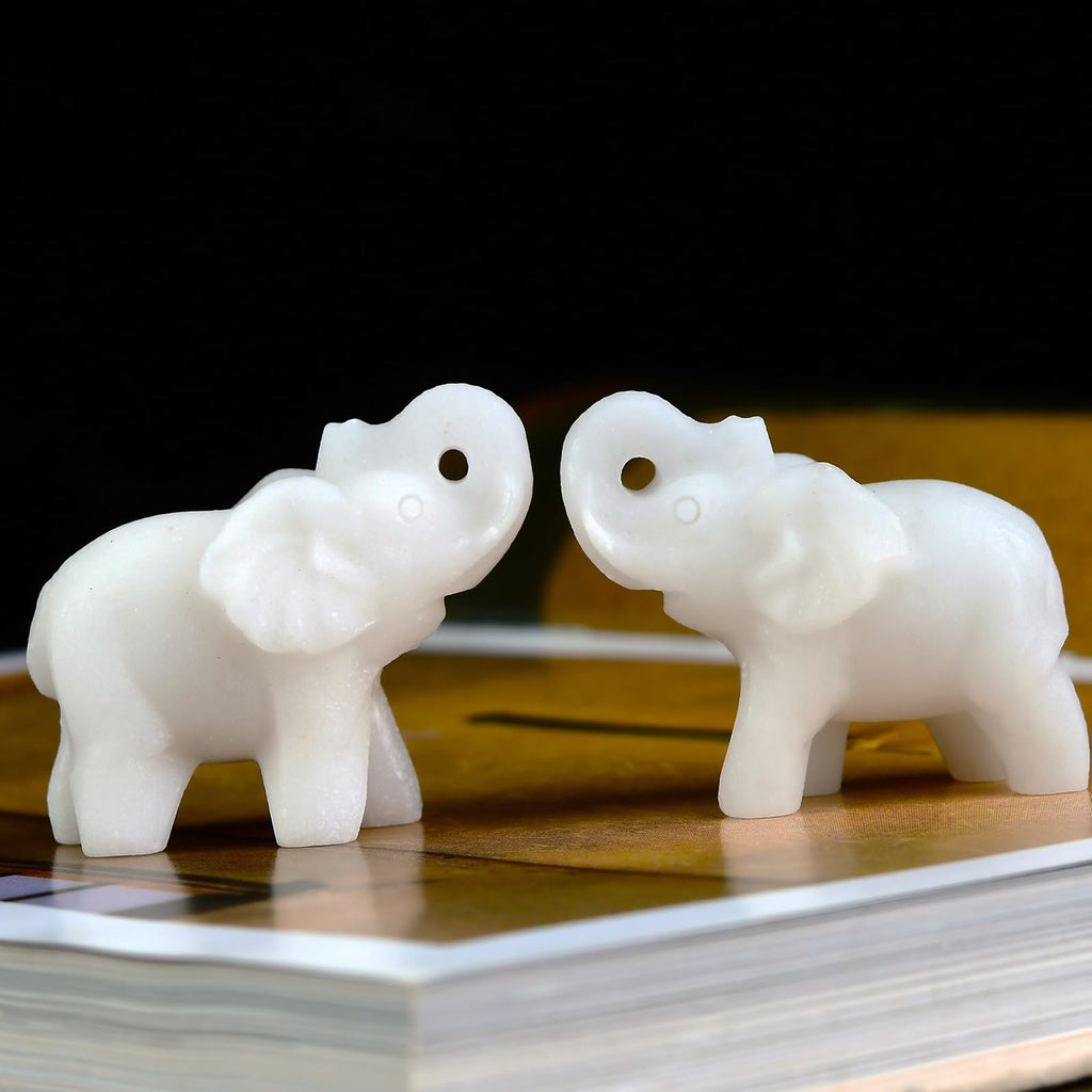 Ytbeoxk 1.8 Inch White Jade Elephant Crystal Decor, Healing Crystal Cute Figurines,White Elephant Gemstones Decorations Statue,
