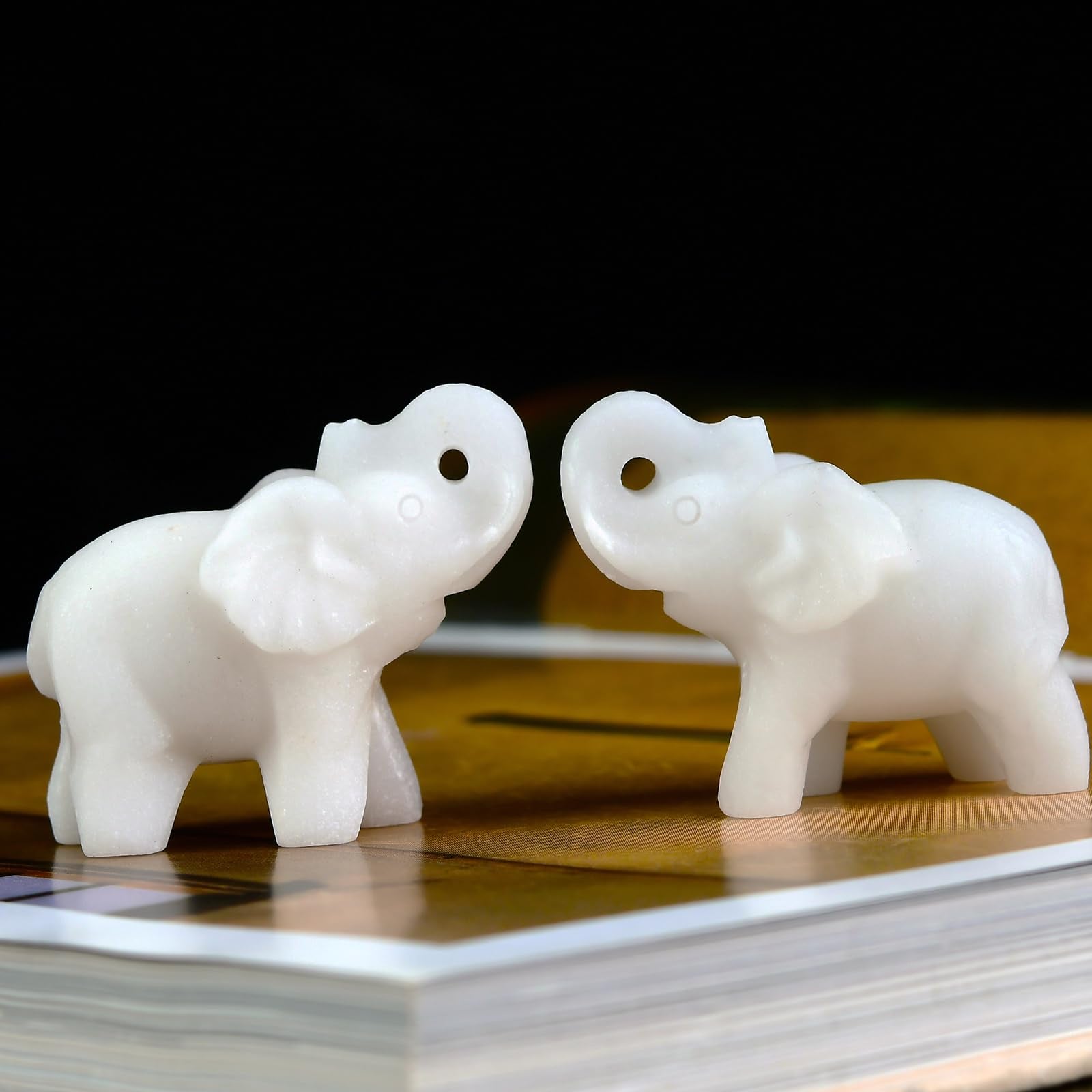 Ytbeoxk 1.8 Inch White Jade Elephant Crystal Decor, Healing Crystal Cute Figurines,White Elephant Gemstones Decorations Statue,