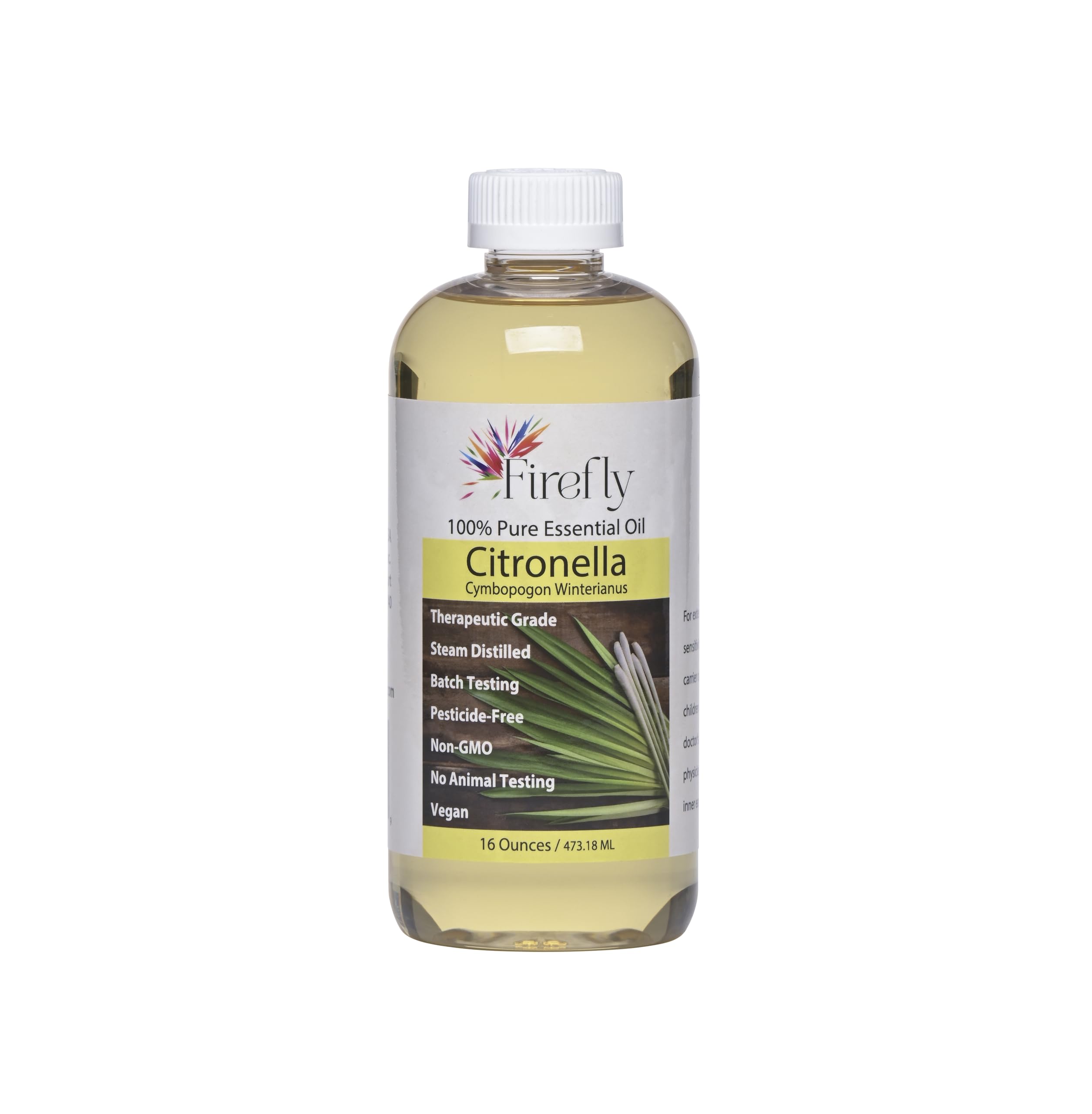 Firefly Bulk, 16 Ounces 100% Pure Kosher Undiluted Citronella Essential Oil - GC/MS Batch Tested for Purity - Non-GMO Steam Dist