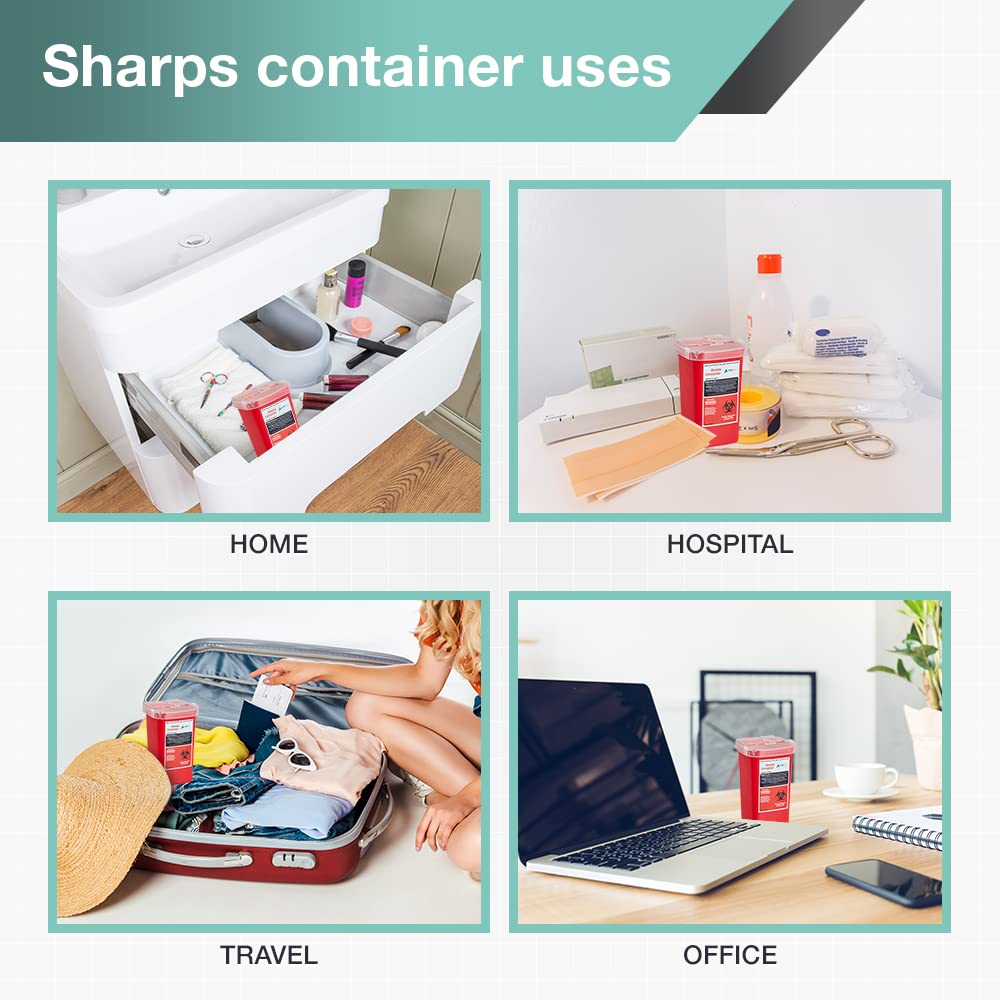 AdirMed Sharps Disposal Container with Flip Open Lid - Biohazard and Syringe Disposal Container - Ideal for Home, Clinic, Office
