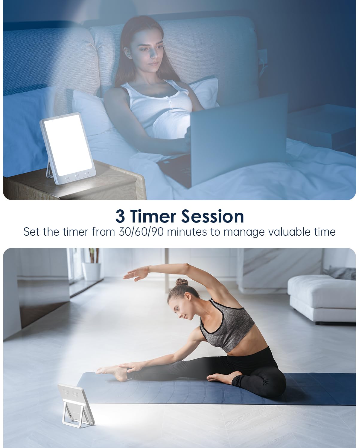 SUXIO Light Therapy Lamp Rechargeable, 10000 Lux Sunlight Lamp, with Wake-Up Function, Daylight Memory Happy Use As Lift-Mood, B