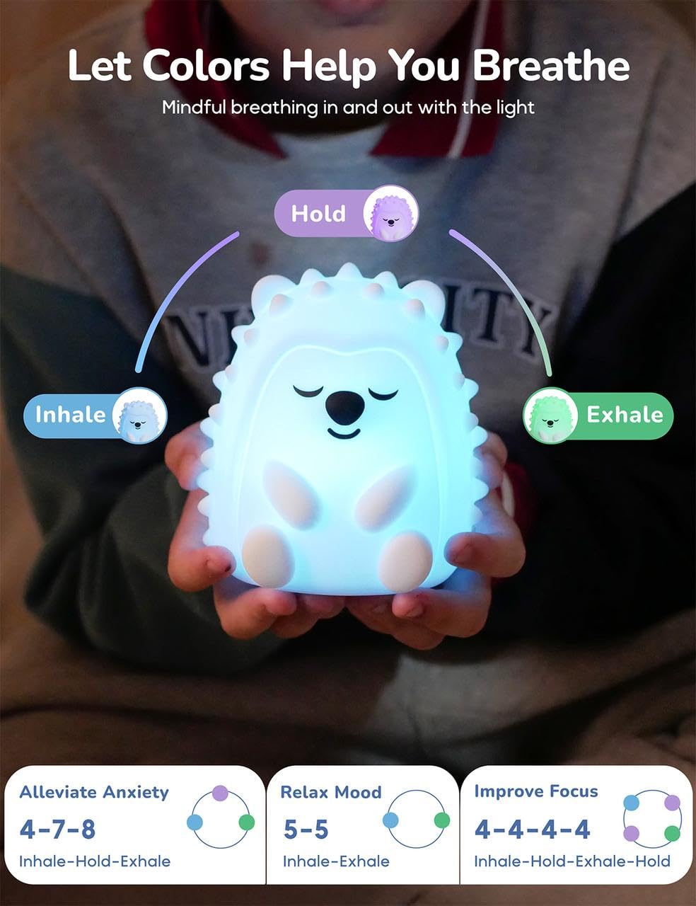 Breathing Pal Hogi- Mindfulness Breathing Light, Guided Visual Meditation Breathing Light, Anxiety Relief Items for Calm Down