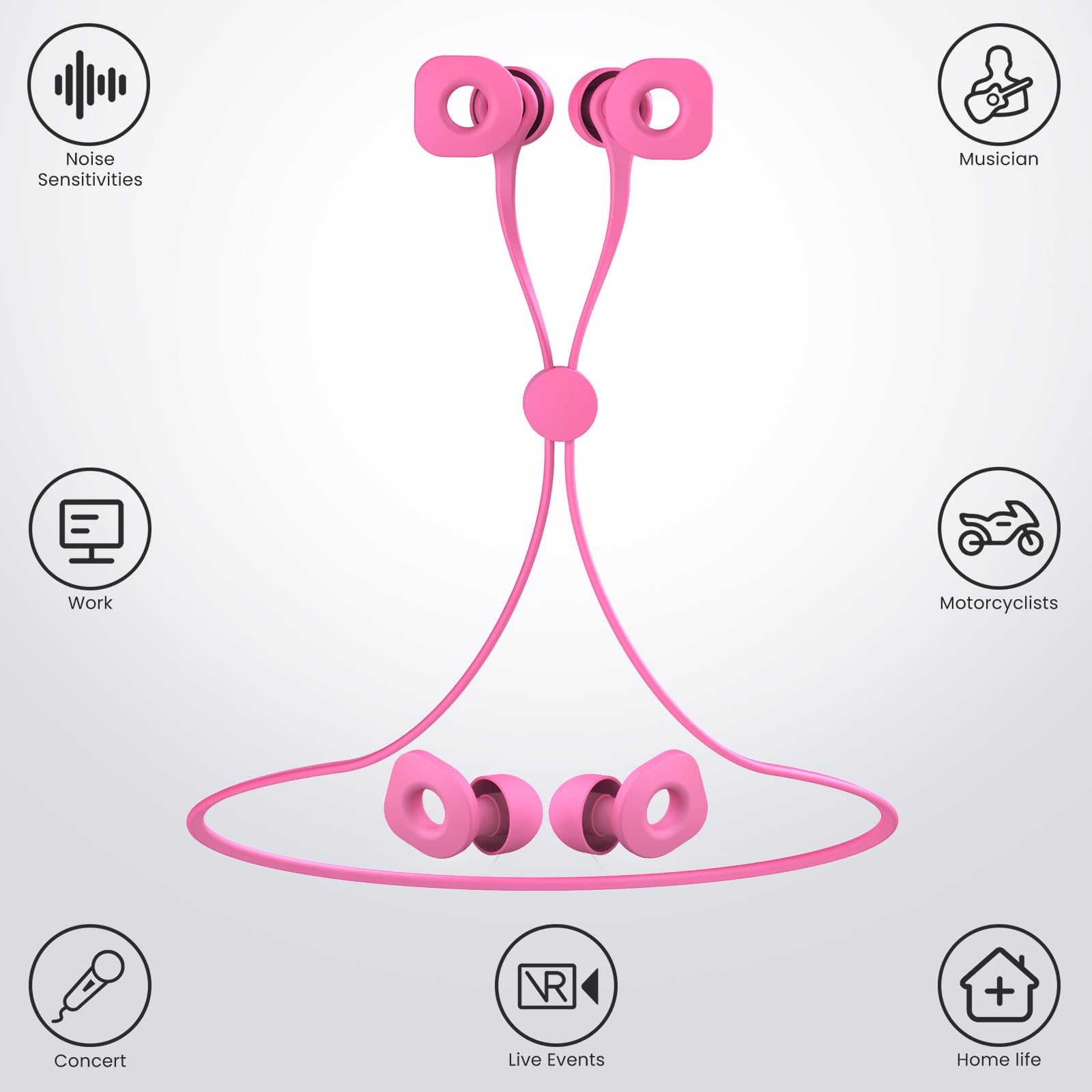 2 Pairs of Earplugs for Sleeping,Reusable Hearing Protection Earplugs with 8 Pairs Ear Tips & One Connector Cord,Soft Earplugs f
