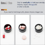 Portable Daily Pill Case, Heavy Duty Aluminium Alloy Round Pill Box, Waterproof Travel Pill Organizer, Pocket Purse Medicine Vit
