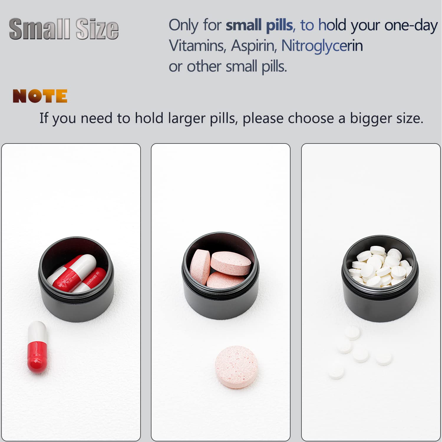 Portable Daily Pill Case, Heavy Duty Aluminium Alloy Round Pill Box, Waterproof Travel Pill Organizer, Pocket Purse Medicine Vit