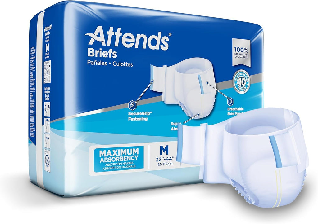Attends Incontinence Care Breathable Briefs for Adults, Medium, 24 Count (Pack of 4)