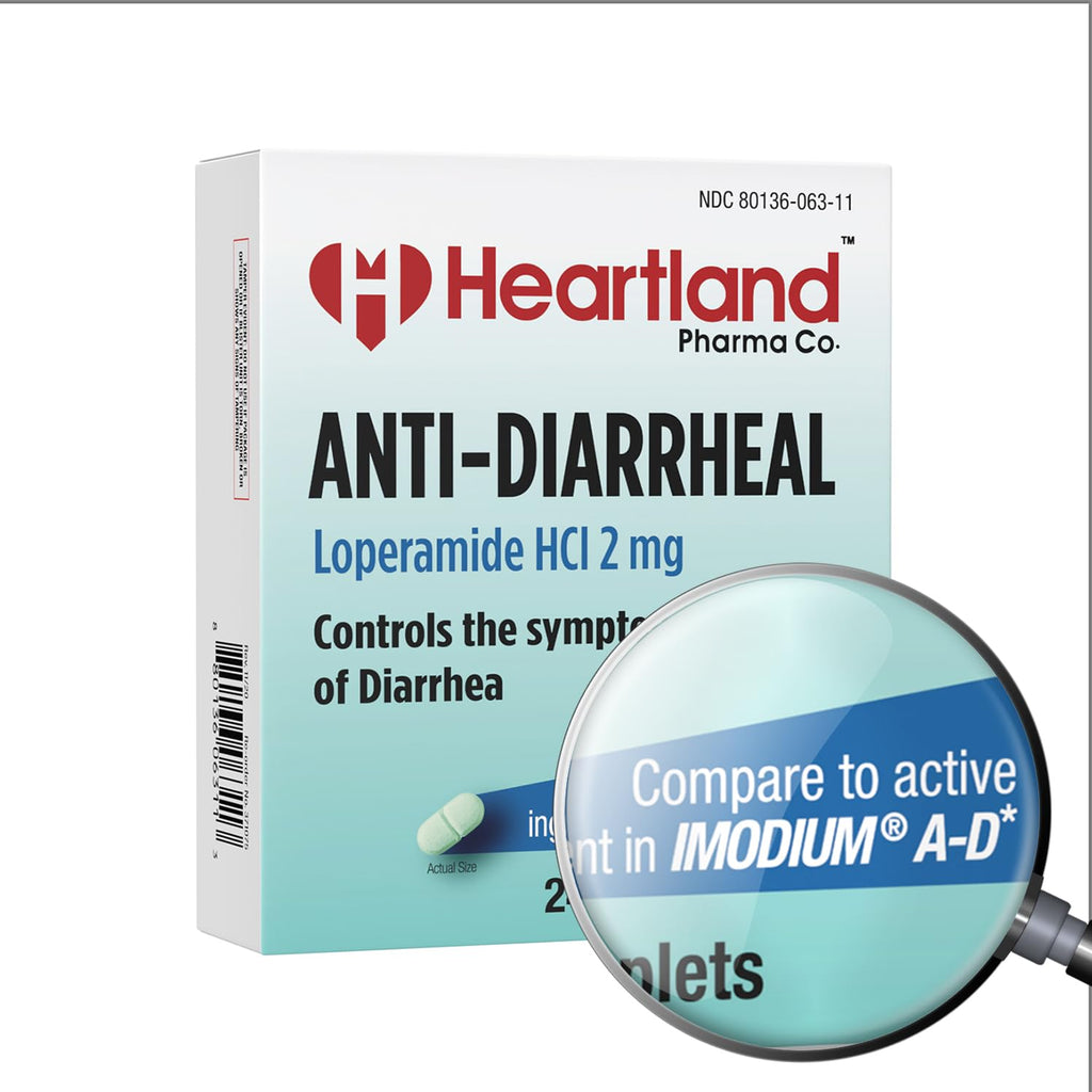 Heartland Pharma Loperamide HCL 2mg Caplet | Anti-diarrheal Medication | Diarrhea Relief | Blister Pack | USA Manufactured | 24 