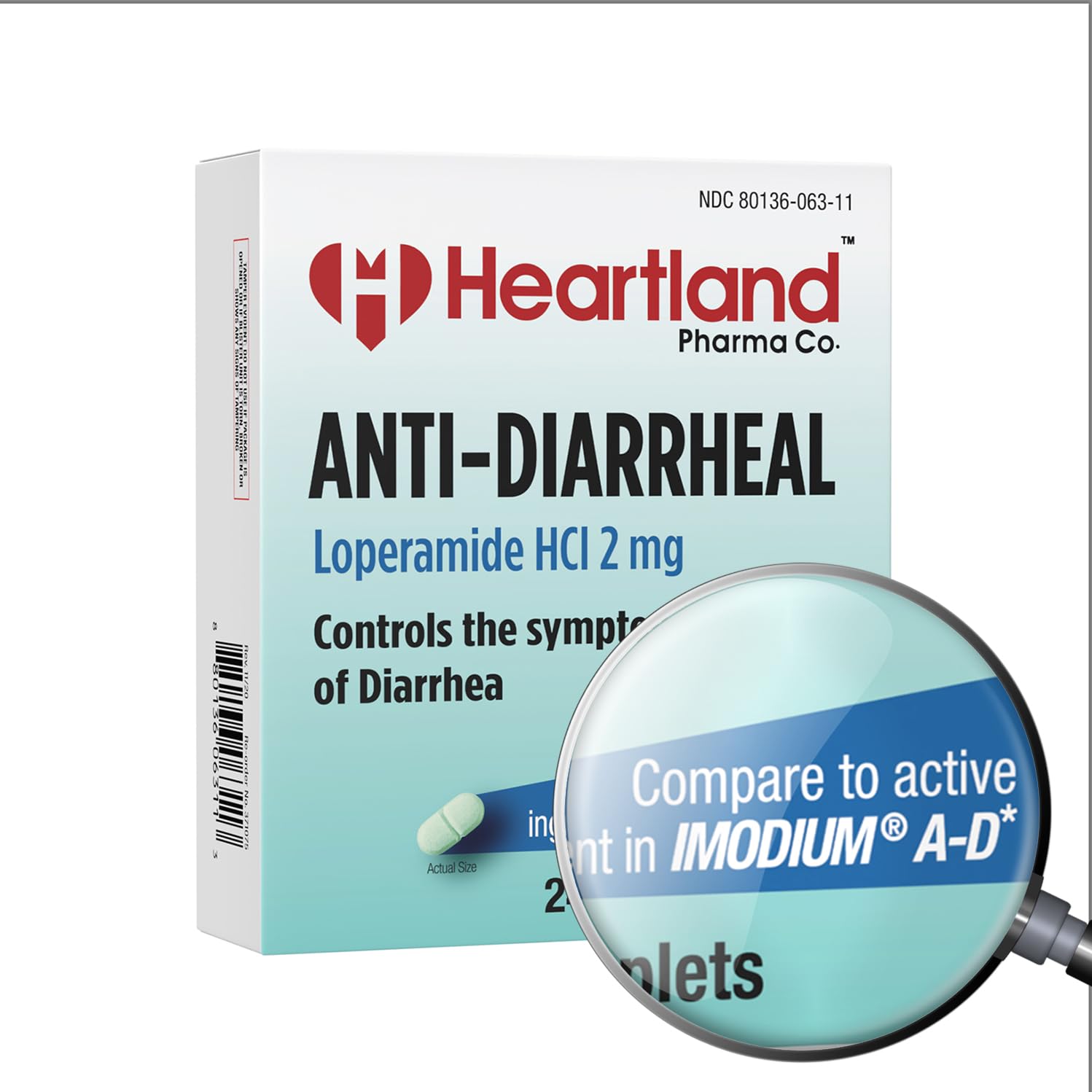 Heartland Pharma Loperamide HCL 2mg Caplet | Anti-diarrheal Medication | Diarrhea Relief | Blister Pack | USA Manufactured | 24 