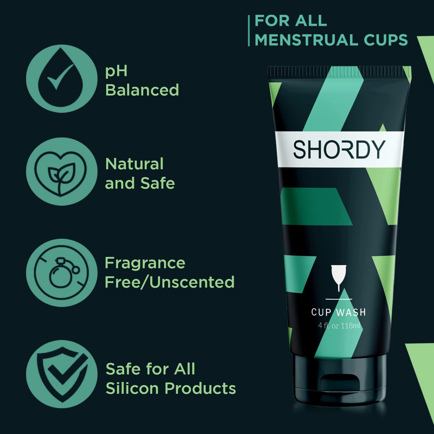 SHORDY Menstrual Cup Wash & Cleaner - pH-Balanced, Unscented Feminine Cleanser for Period Cups & Discs | Natural Silicone Soap,