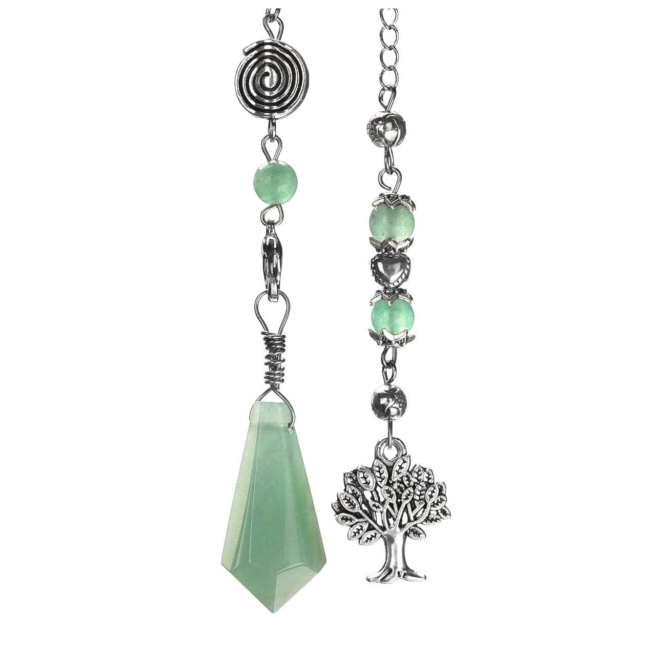 PESOENTH Natural Green Aventurine Jade Dowsing Pendulum Crystal Scrying Divination Healing Gemstone Hexagonal Pointed Chakra Tre