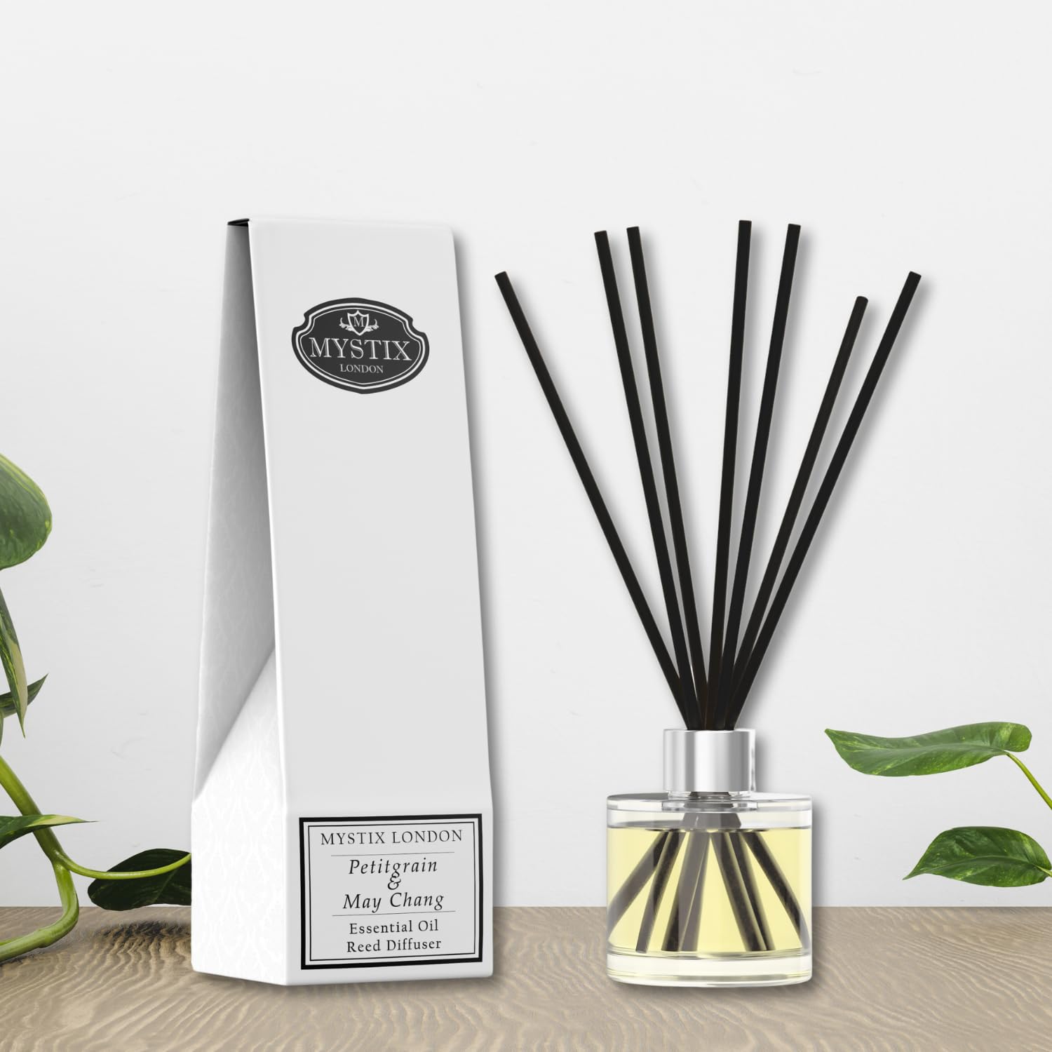 Mystix London | Petitgrain & May Chang Essential Oil Reed Diffuser | 200ml | Best Aroma for Home, Kitchen, Living Room and Bathr