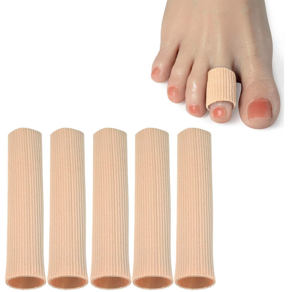Cuttable Toe Tubes Sleeves 5 Pack, Made of Elastic Fabric Lined with Silicone Gel. Toe Sleeve Protectors Relief Toe Pressure Pai