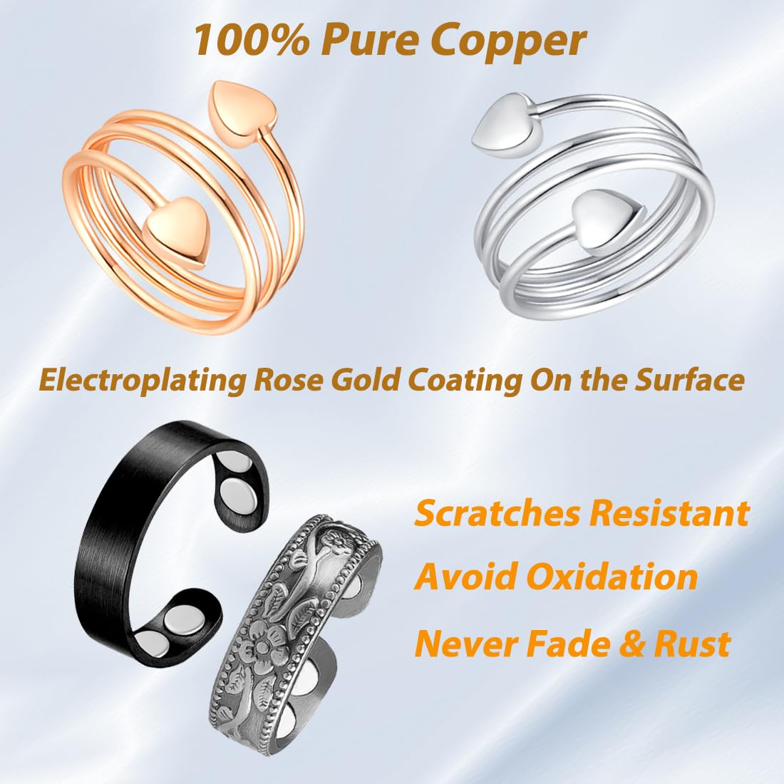 Vicmag Copper Magnetic Ring for Women, Magnetic Rings Ladies Fingers Thumb 100% Solid Pure Copper Jewelry Gift Adjustable (4PCS