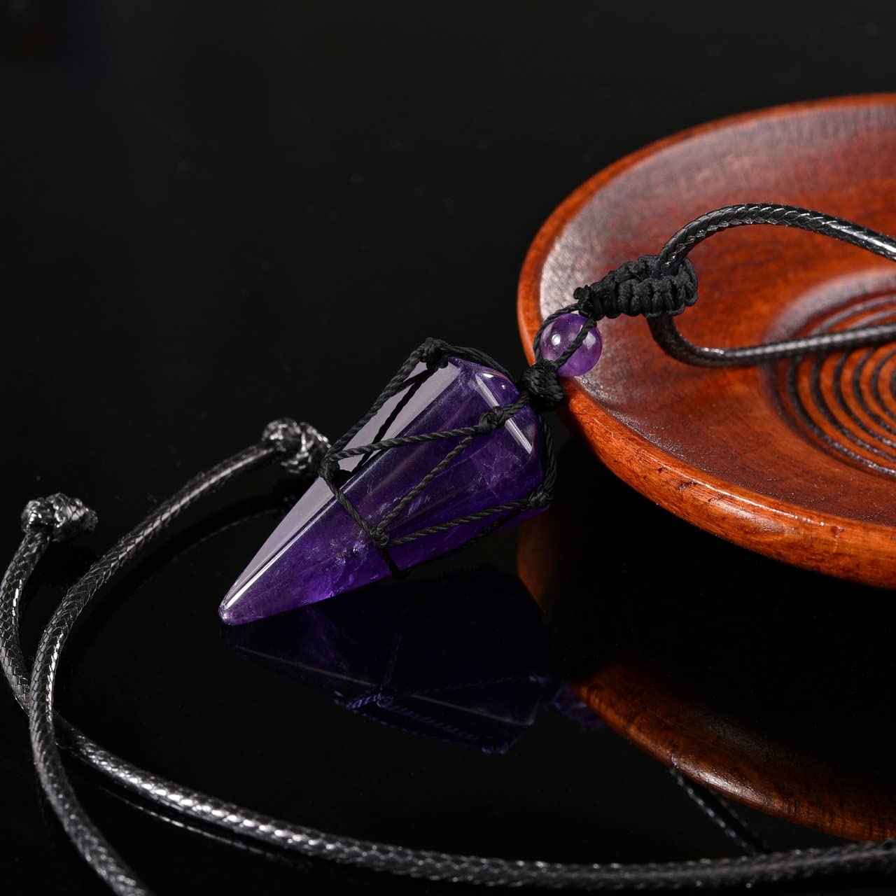 Top Plaza Amethyst Healing Crystal Stone Necklace for Women Men 6 Facet Pointed Pendant Necklaces Adjustable Natural Gemstone Ne