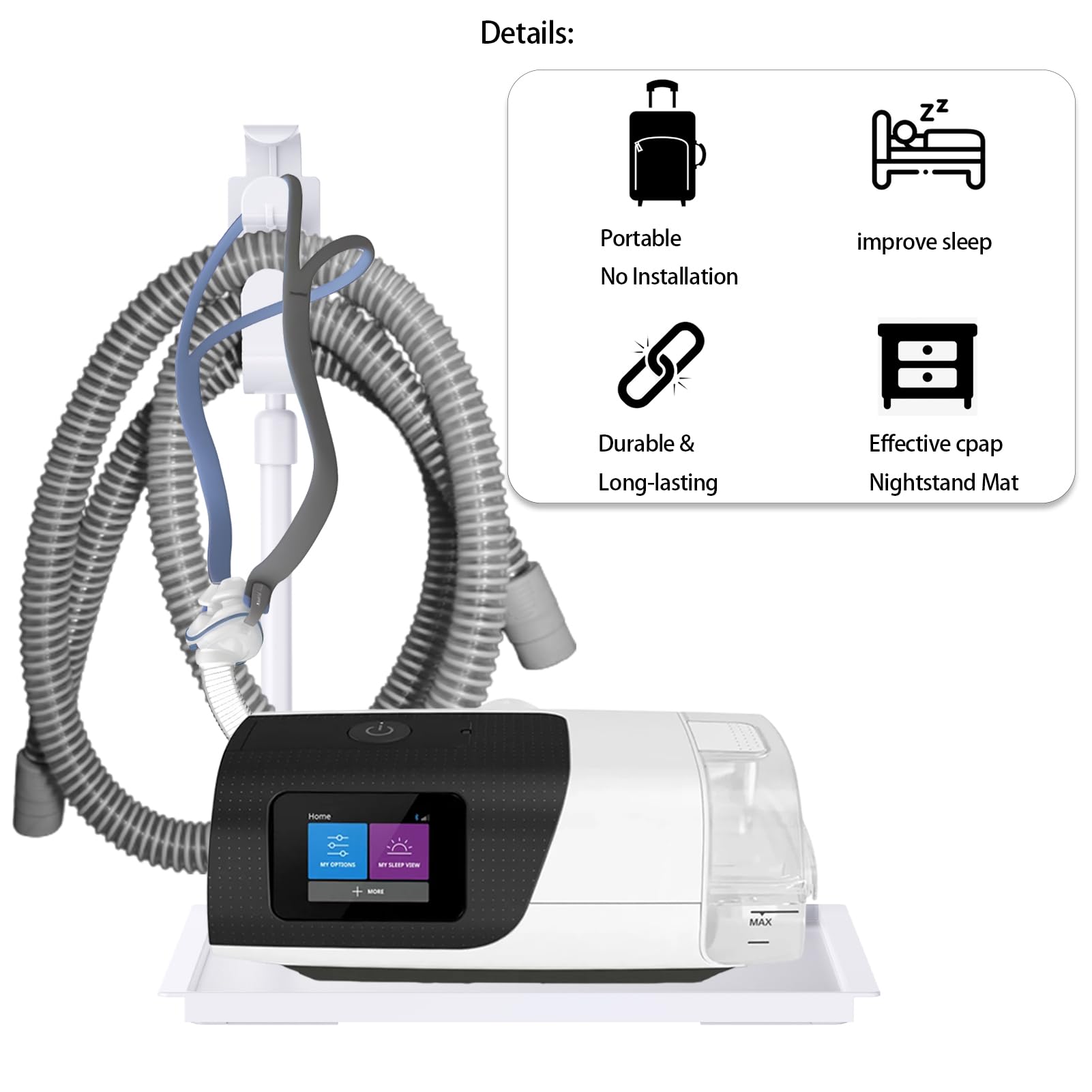 Aifeedi CPAP Protector Mat - CPAP Hose Holder Bedside Organizer - CPAP Hose Hanger with Retractable Hook for CPAP Mask & Tube,Ke