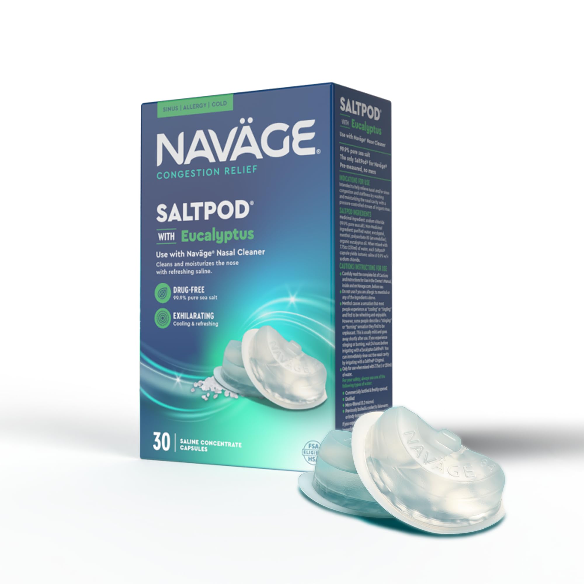 Navage SaltPod 30 Pack (30 Eucalyptus SaltPods) Salt Pod Refills Only - Exclusively Designed for The Nasal Irrigation System - S