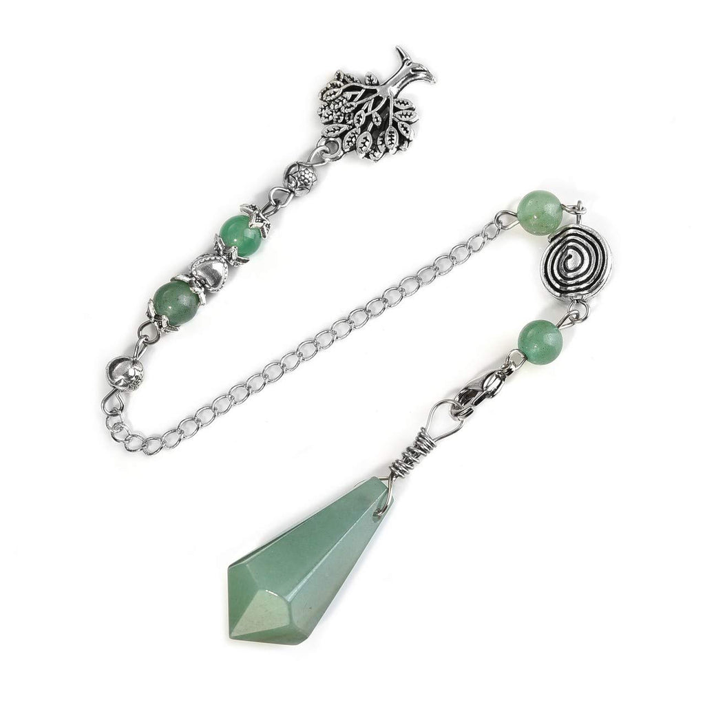 PESOENTH Natural Green Aventurine Jade Dowsing Pendulum Crystal Scrying Divination Healing Gemstone Hexagonal Pointed Chakra Tre