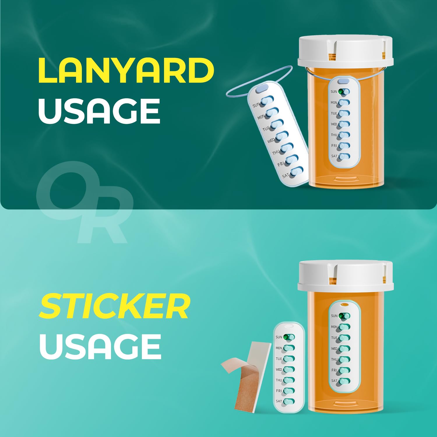 Odaro 4 Pack Pill Reminder, Lanyad or Sticker Pill Tracker, Work with Most Pill Bottles, Reusable Medication Tracker Replacement