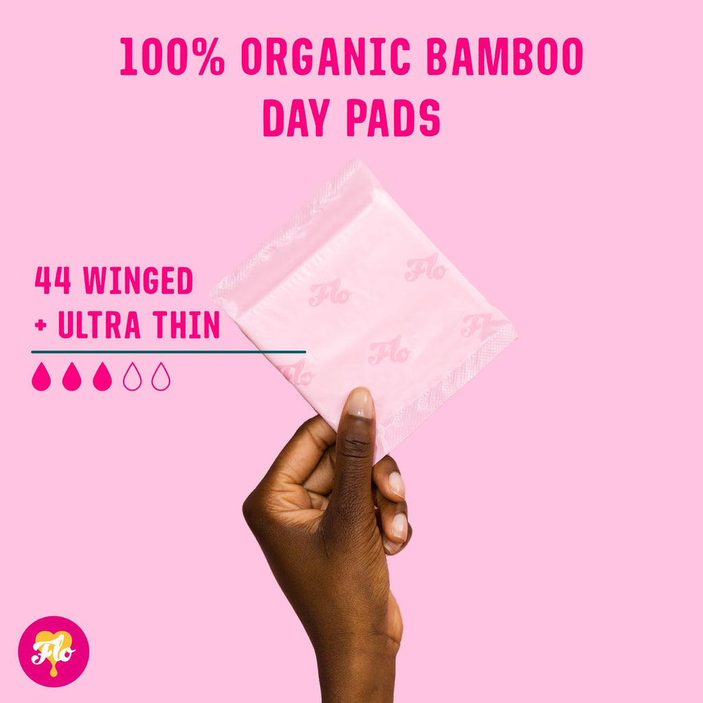 FLO Bamboo Pads with Wings, Feminine Period Care, Organic Menstrual Products, Plant-Based, Sanitary Napkins for Women, Absorbent