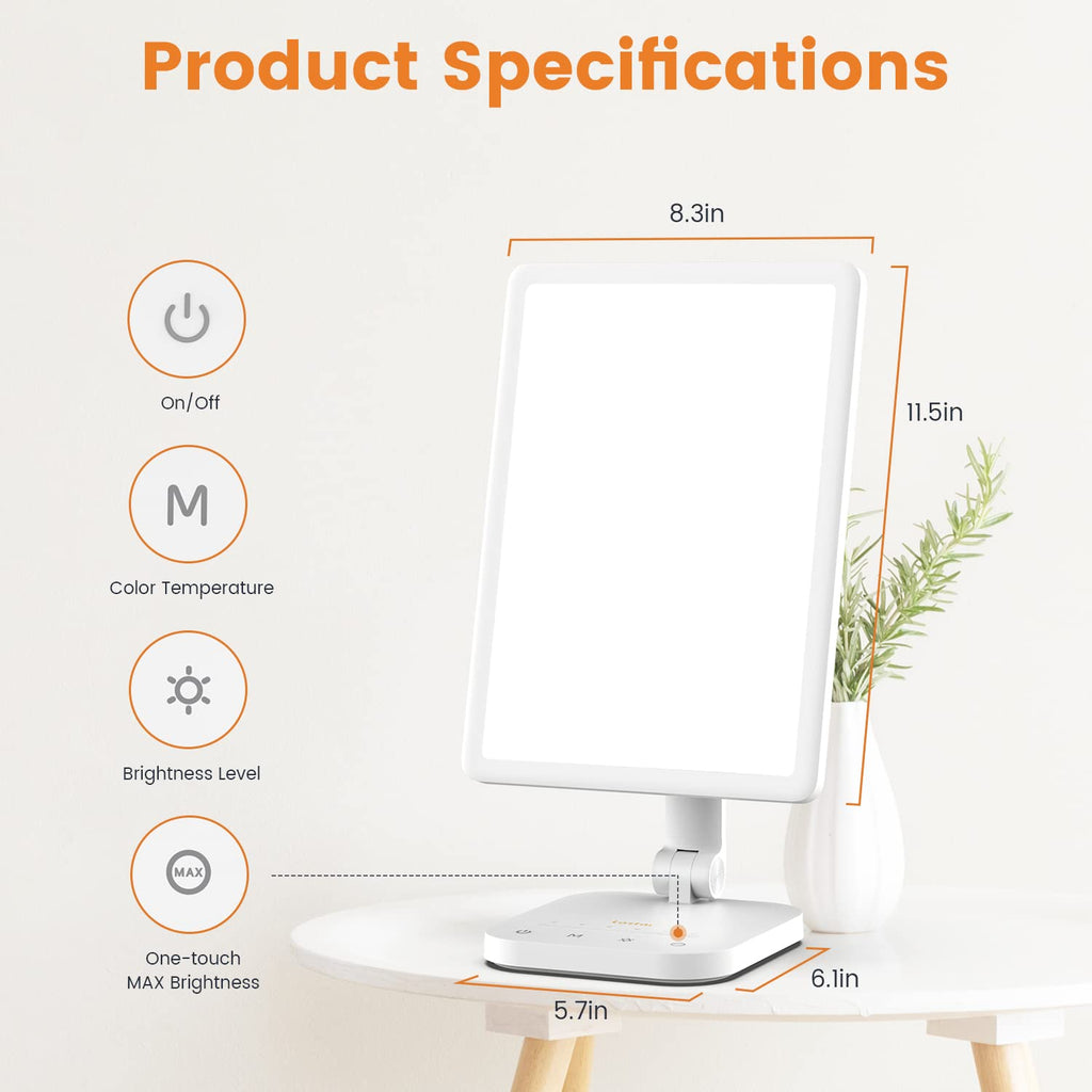 LASTAR Light Therapy Lamp, UV-Free 12000 Lux Max at 12, Sun Lamp with 5 Brightness Levels & 4 Color Temperatures & 6 Timer Funct