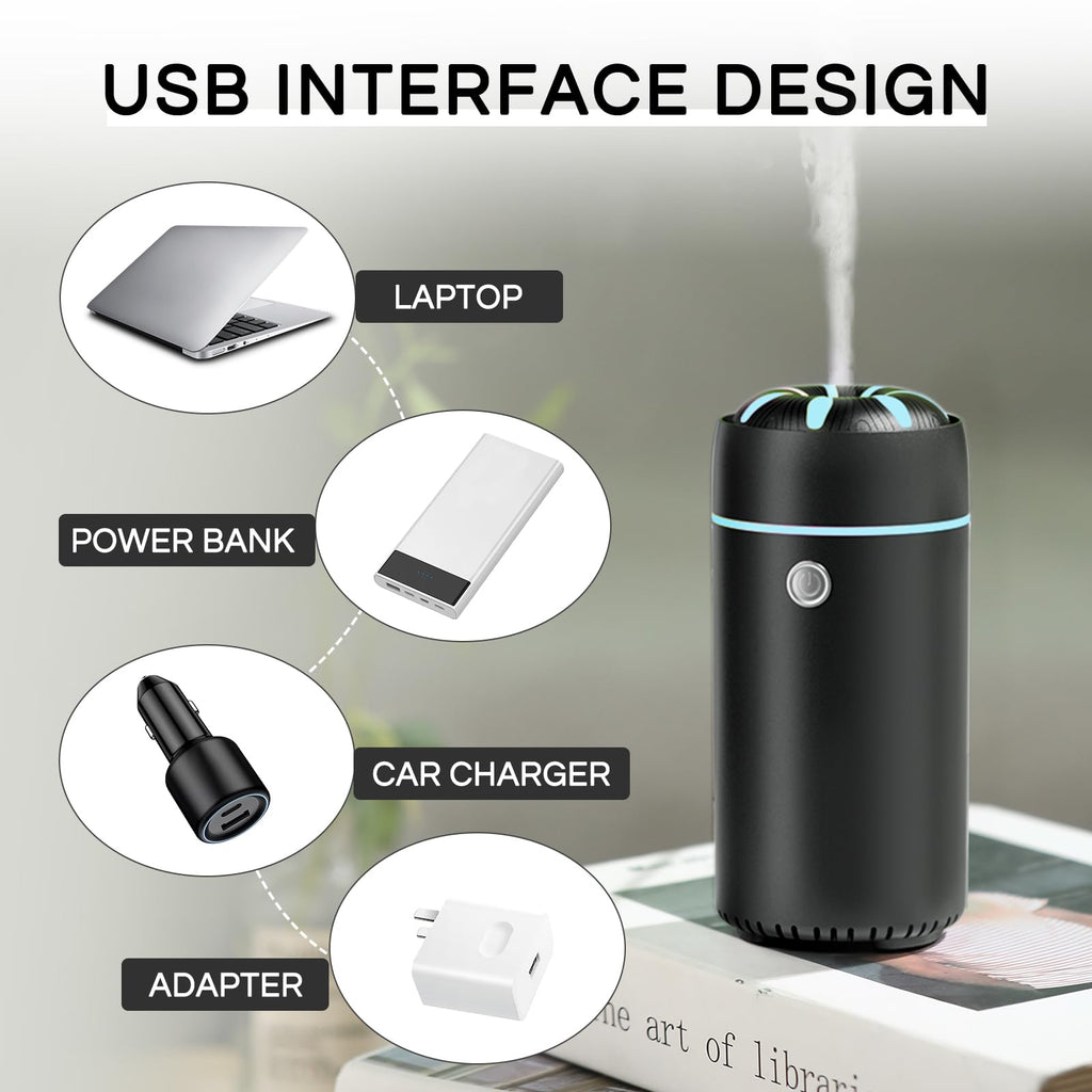Gonlink Car Humidifier Diffuser - Smart Cool Mist Air Freshener for Essential Oils - USB for Car, Home, Office, Bedroom (Black)