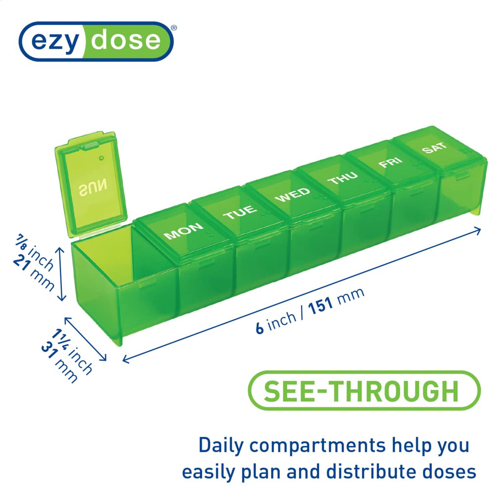Ezy Dose Weekly (7-Day) Pill Organizer, Vitamin Case, and Medicine Box, Medium Compartments, Color May Vary, Made in the USA