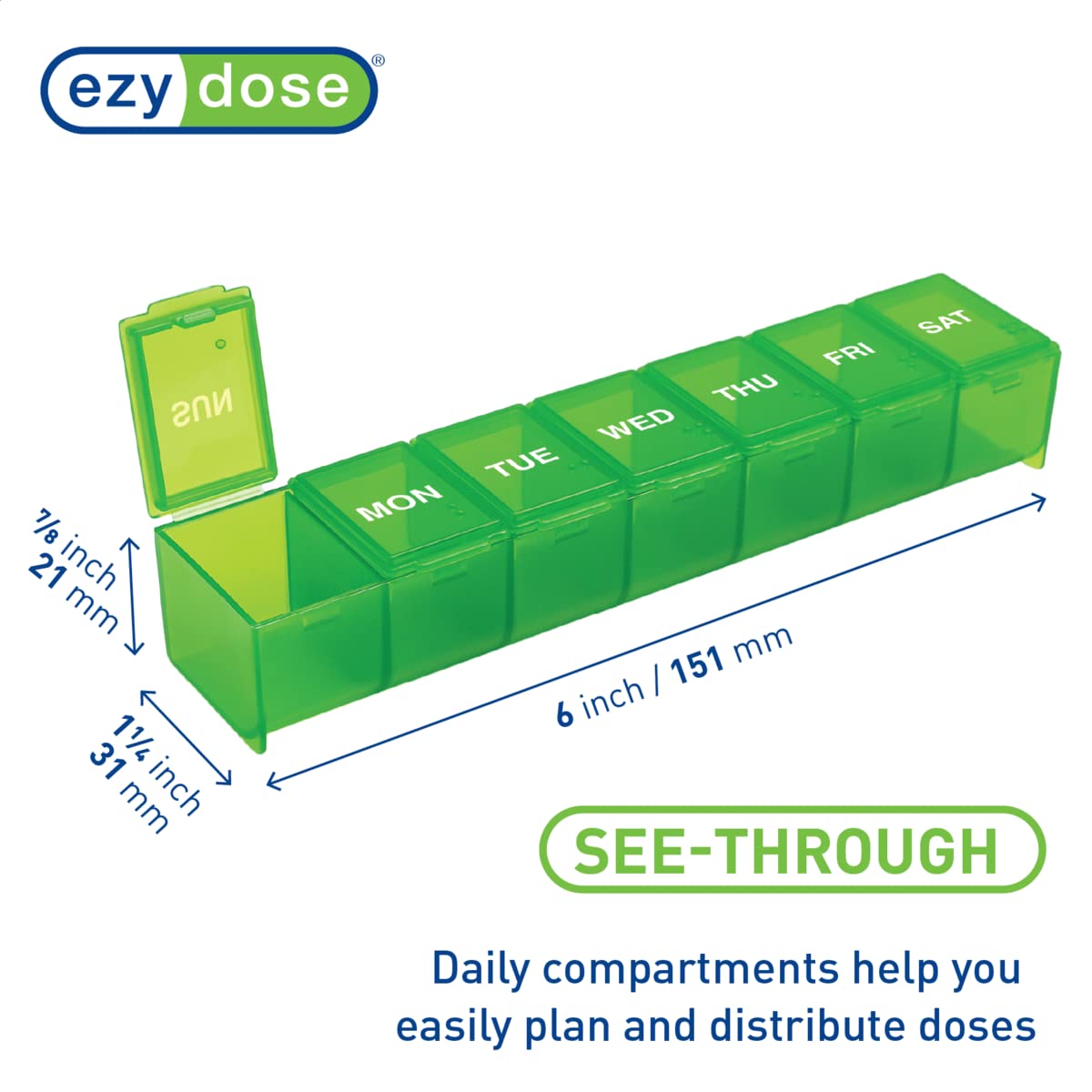 Ezy Dose Weekly (7-Day) Pill Organizer, Vitamin Case, and Medicine Box, Medium Compartments, Color May Vary, Made in the USA