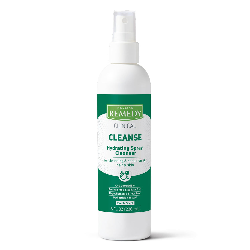 Medline Remedy Clinical No-Rinse Spray Cleanser (8 fl oz), 12 Count, Vanilla Scent, For Skin and Hair, Adults, Children, Body Wa