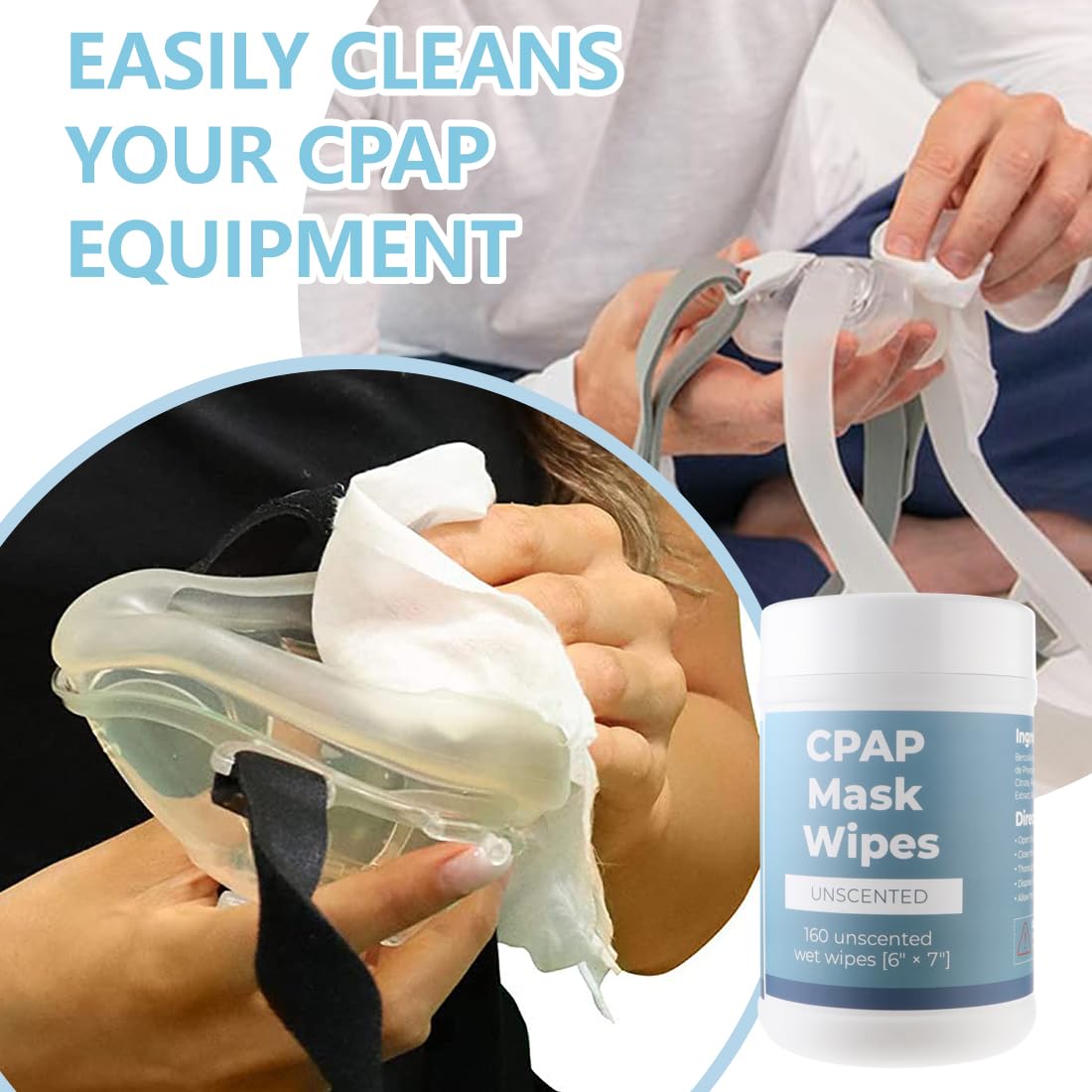 CPAP Mask Wipes 160 Count Unscented Cleaning Wipes Canister Alcohol Free Cleaner for CPAP Mask Tubes Machine and Accessories