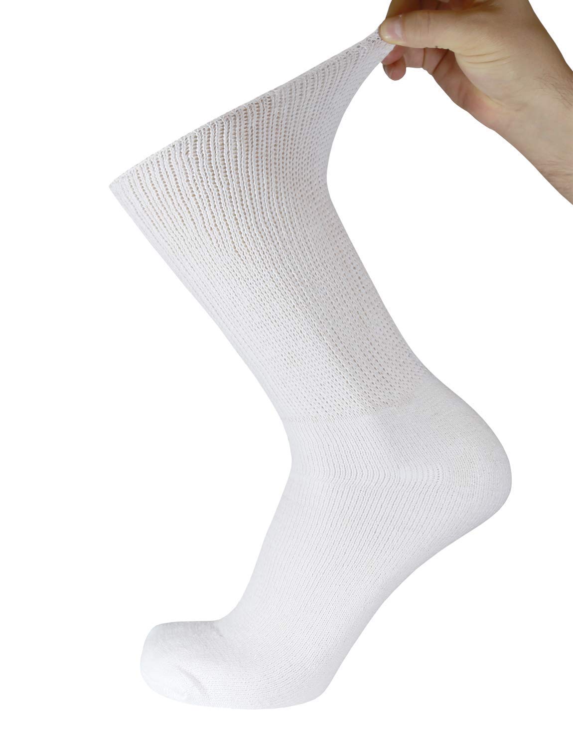3 Pairs of Premium Cotton Loose Top Diabetic Neuropathy Crew Socks (9-11, White)