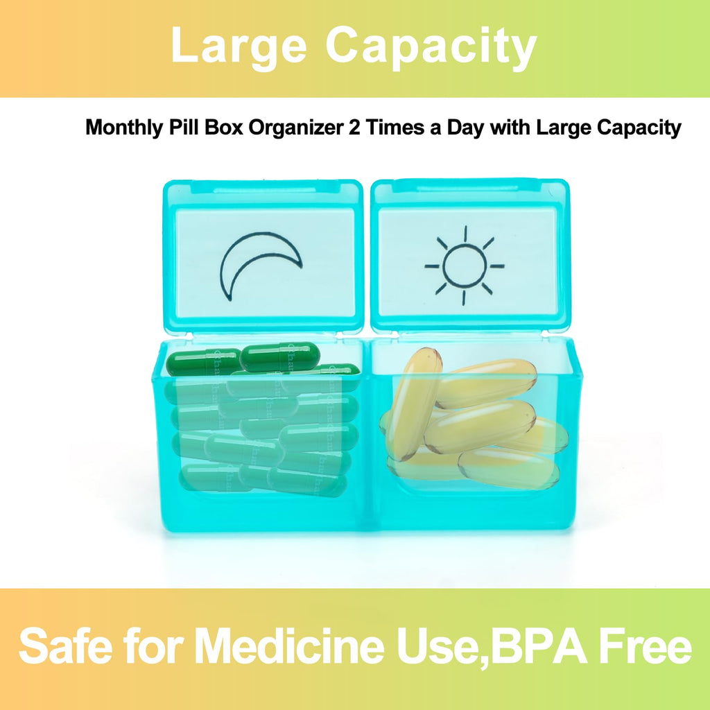 Monthly Pill Organizer 2 Times a Day,30 Day Pill Organizer 2 Times a Day,Pill Boxes and Organizer 2 Times a Day with Travel Case