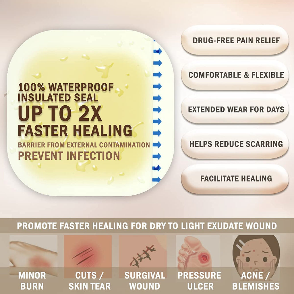 EVERLIT Hydrocolloid Wound Dressing | Waterproof Adhesive Bandage 4 x 4 [Pack of 10] | Sterile, Advance Healing for Acne Breakou
