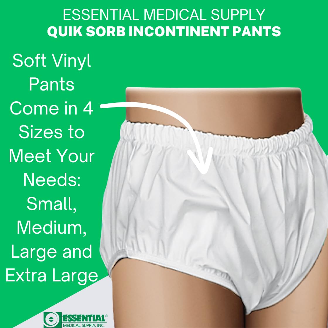 Essential Medical Supply Quik-Sorb Pull On Reusable Vinyl Incontinent Pants - 3 Pairs of Protectors Included, X-Large