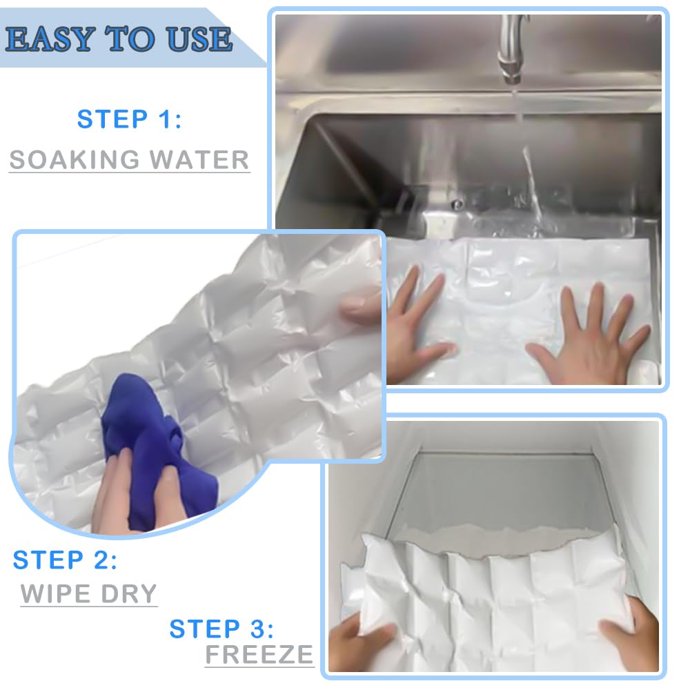 WAQIWARON Ice Sheets for Coolers Reusable - Ice Pack Sheets - 4 Large Flat Freezer Packs for Coolers - 96 Cube Ice Packs for Fle