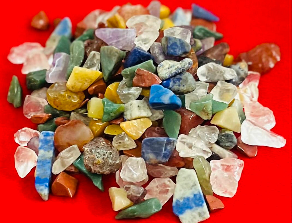 Indian Consigners Natural Crushed Polished Tumbled Gem Stone Chips, Decoration & Healing Crystals (Seven Chakra)
