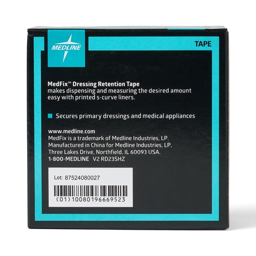 Medline MedFix Dressing Retention Tape with S-Release Liner, Secures Primary Dressings and Medical Appliances, 2 x 11 yd
