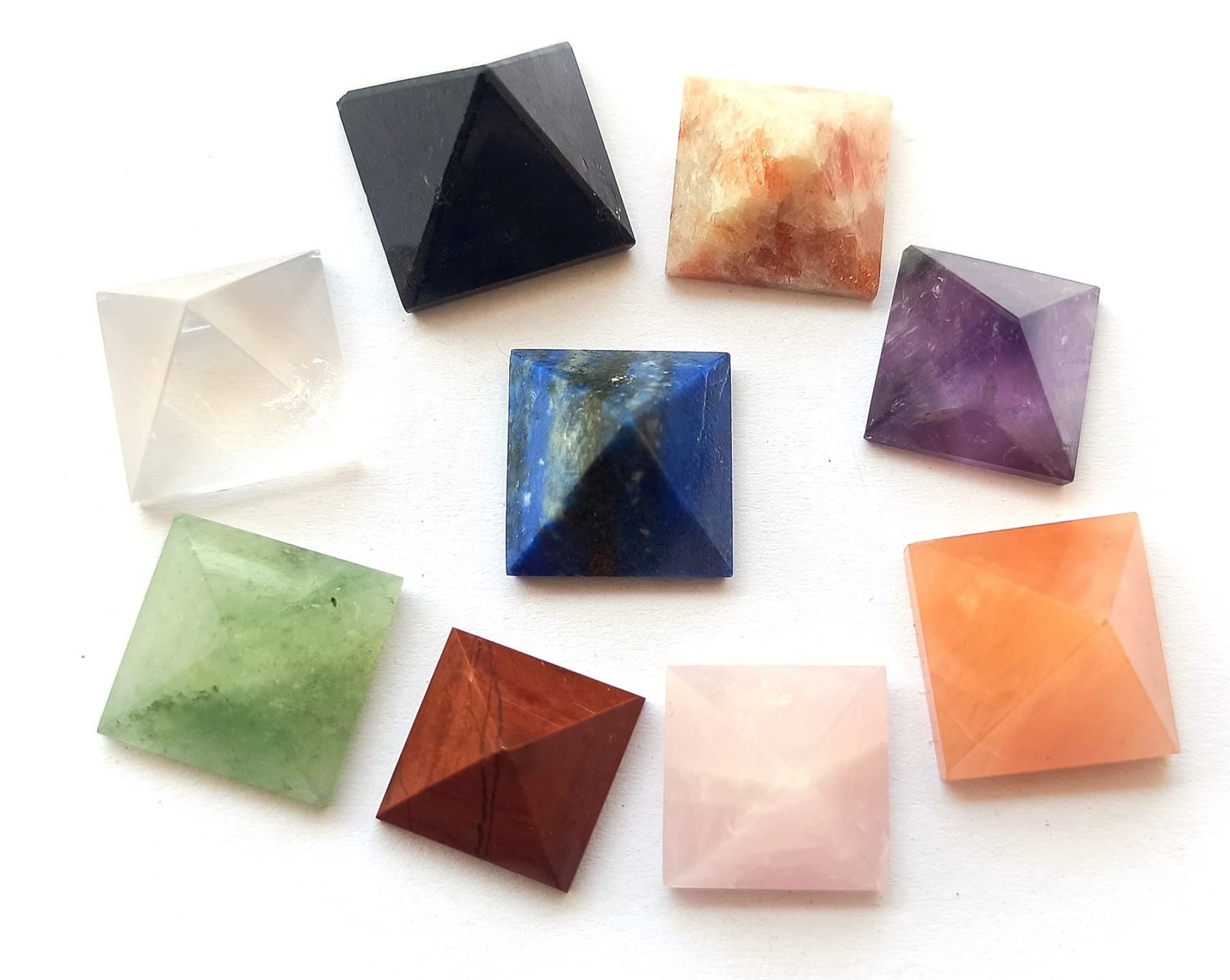 WholesaleGemShop Genius Gemstone Lot of 9 Multi Crystal Mini Pyramid Wellness Healing Psychic Energy Reiki Positive Feng Shui En