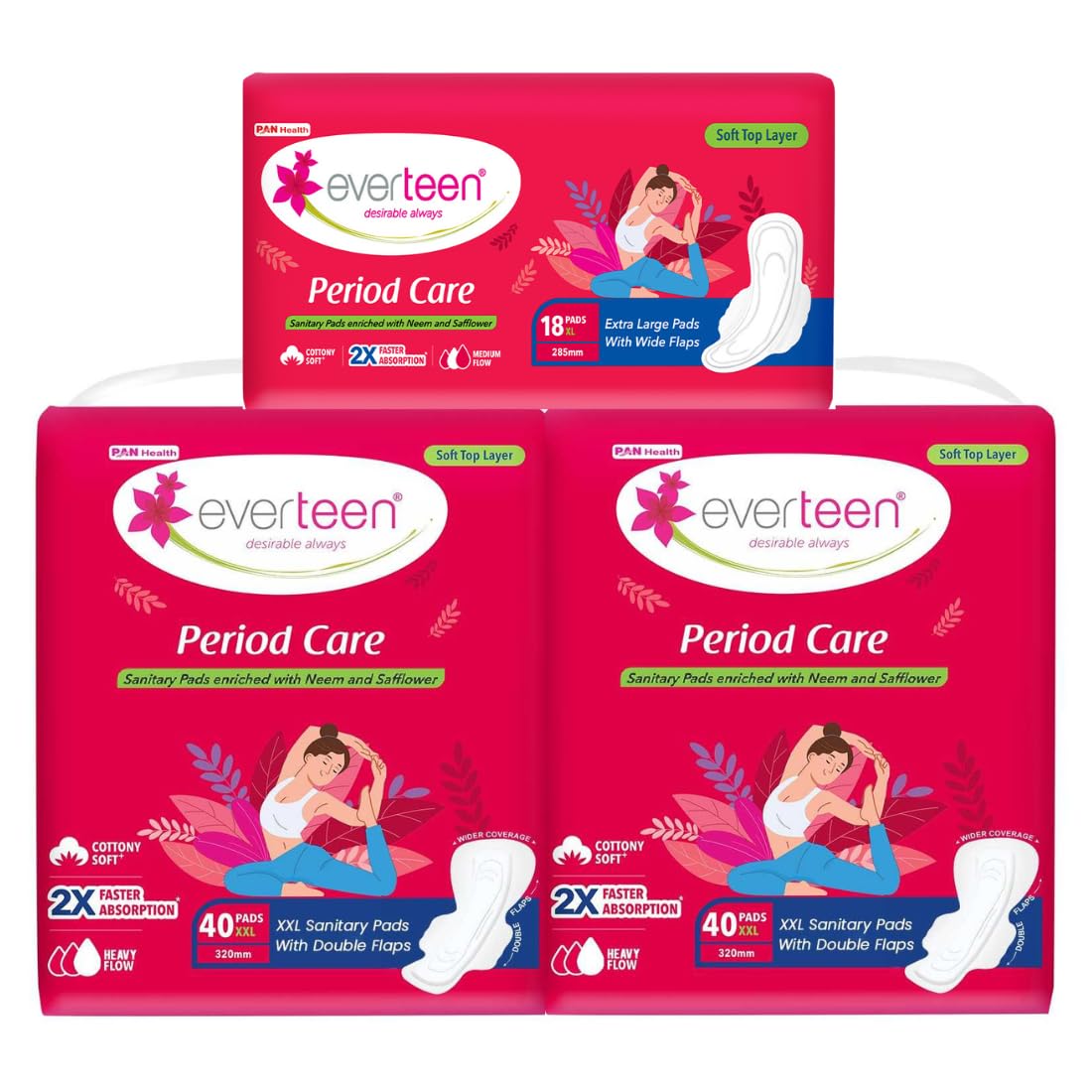 Everteen Sanitary Napkins For Women (98 Pads), Combo Offer Pack Buy 80 Pads Get 18 Pads, Cottony Soft Rash Free Sanitary Pads Fo