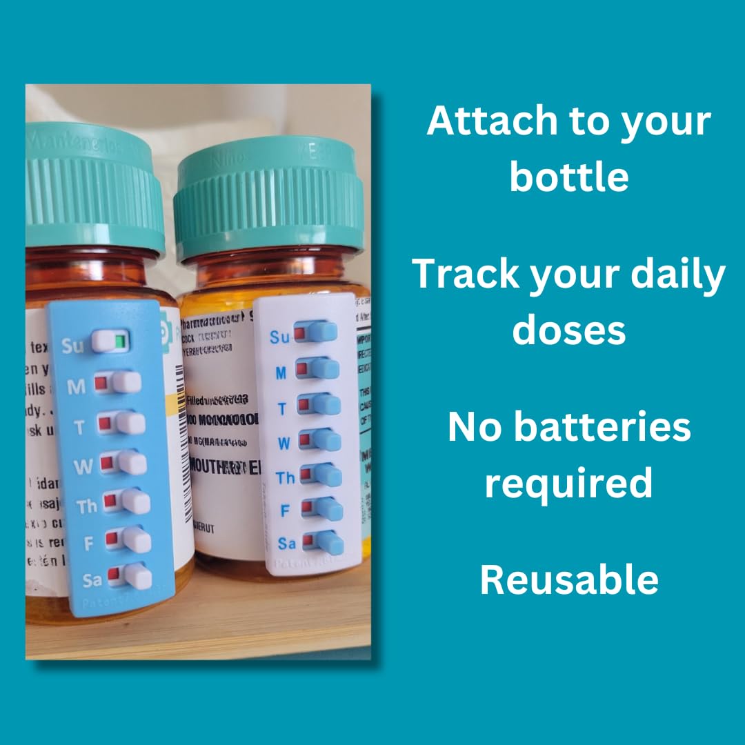2 Pack Medication Tracker and Reminder, Take-n-Slide Reusable Peel and Stick Pill Tracker, Attach to Your Bottle 7 Day Medicine