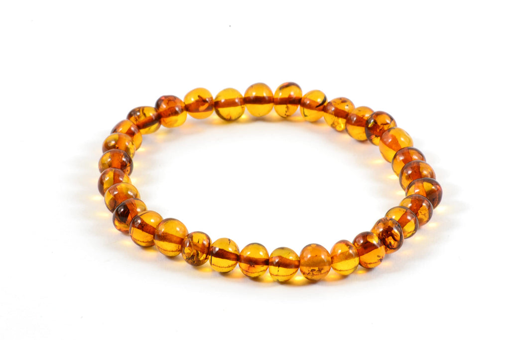 Baltic Amber Bracelet for Adults Made on Elastic Band- Natural Amber from Baltic Region, Genuine Baltic Amber (Cognac, 7.5 inch)