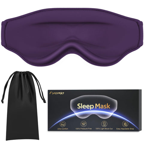 FYGRIP 3D Eye Mask, Ultra Comfort, 100% Pressure-Free & Light Block-Out, Easy Adjustable Strap, Purple, Sleep Mask for Men & Wom