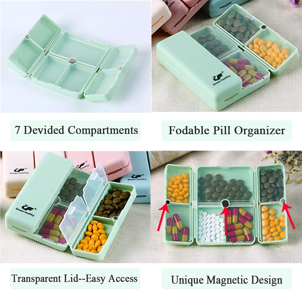 Wopanxye Magnetic Foldable Pill Case, Daily Pill Box Organizer Easy to Open, BPA Free, 7-Day Portable Weekly Vitamin Dispenser R